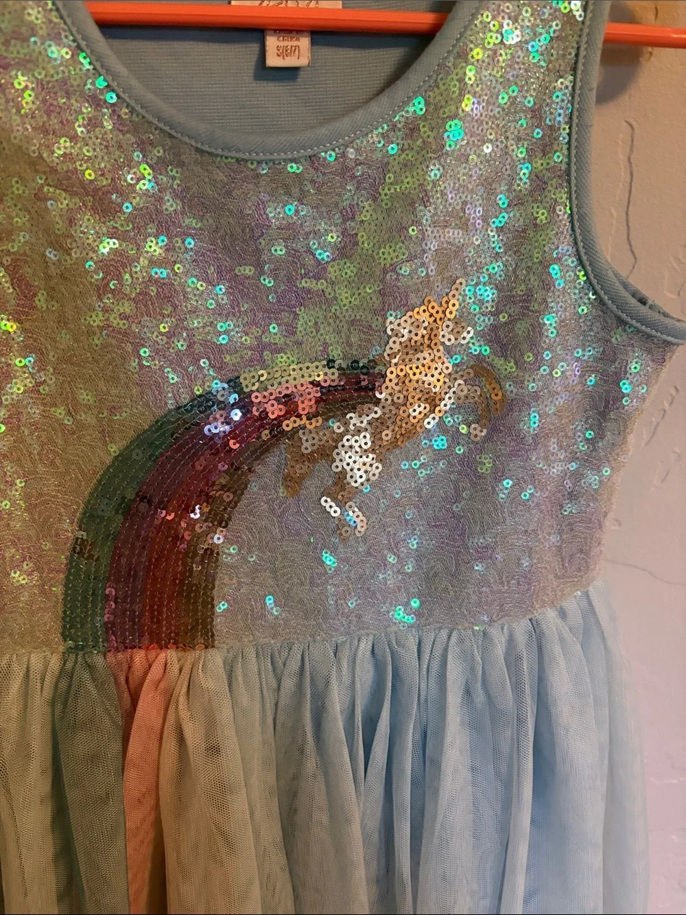 Sequin Unicorn Tulle Dress for Girls - Aqua
